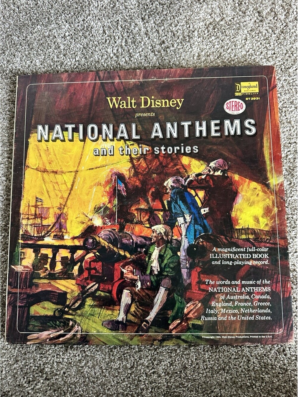 Disney Presents National Anthems & Stories (1965) Vinyl LP w/full color book